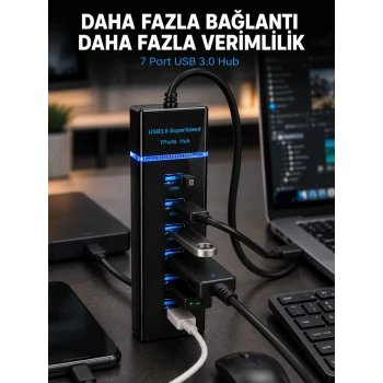 7 Port USB 3.0 Hub 5Gbps Süper Hızlı USB Çoklayıcı