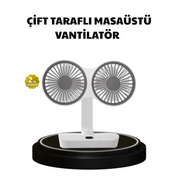 720° Dönebilen Çift Başlıklı USB Şarjlı Masaüstü Vantilatör – Sessiz ve Güçlü Serinlik