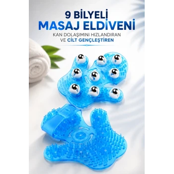 9 BİLYELİ MASAJ ELDİVENİ KAN DOLAŞIMINI HIZLANDIRAN VE CİLT GENÇLEŞTİREN