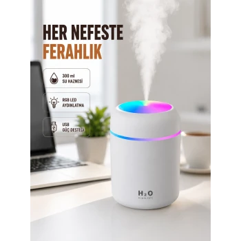 ABS Gövdeli 300ml USB Nemlendirici – Beyaz, Gri, Pembe Renk