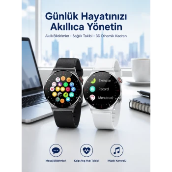 Akıllı Saat Amoled Ekran Bluetooth Bağlantılı Sesli Görüşme Nabız Ölçer