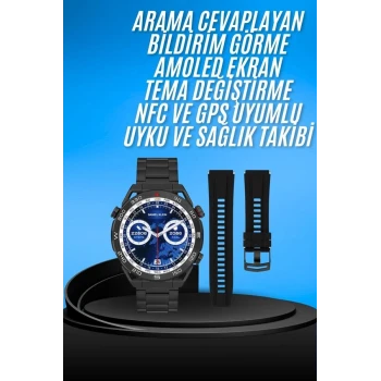 Akıllı Saat Çelik Kordonlu Amoled Ekran Android ve İOS Uyumlu Çağrı Cevaplayabilen