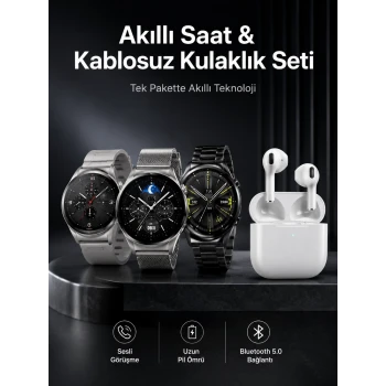 Akıllı Saat ve Kulaklık Seti Dokunmatik Ekran 5.0 Bluetooth Bağlantılı Sesli Görüşme