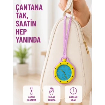 Anahtarlık Çanta Charmı Askılı Analog Dekoratif Saat Pembe