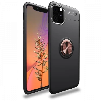 Apple iPhone 11 Pro Max Kılıf Range Yüzüklü Silikon - Siyah-Gold