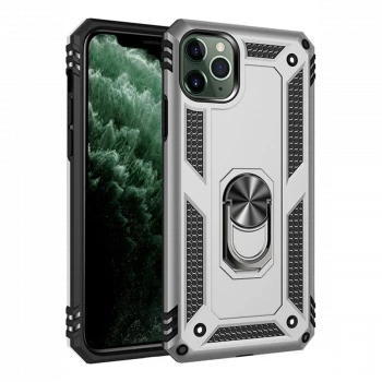 Apple iPhone 11 Pro Max Kılıf Sofya Yüzüklü Silikon Kapak - Gümüş