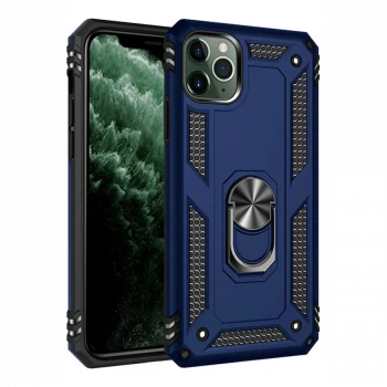 Apple iPhone 11 Pro Max Kılıf Sofya Yüzüklü Silikon Kapak - Lacivert