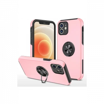 Apple iPhone 12 Kılıf Elit Yüzüklü Kapak - Pembe