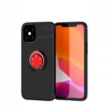 Apple iPhone 12 Mini Kılıf Range Yüzüklü Silikon - Siyah-Kırmızı