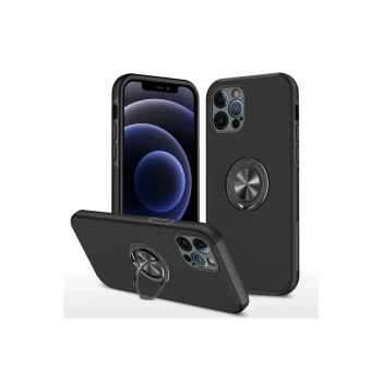 Apple iPhone 12 Pro Kılıf Elit Yüzüklü Kapak - Siyah