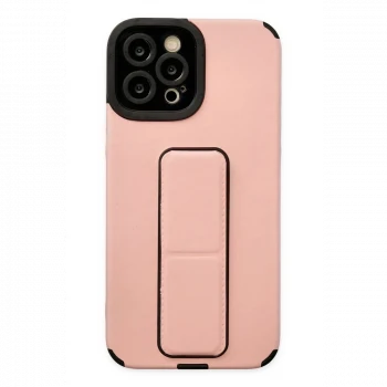 Apple iPhone 12 Pro Max Kılıf Mega Standlı Silikon - Pudra