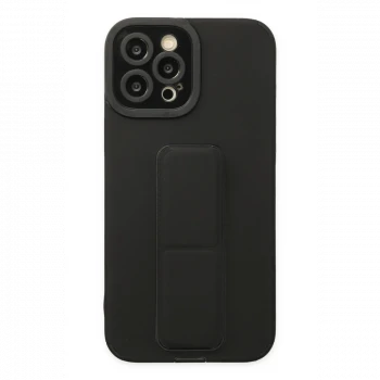 Apple iPhone 12 Pro Max Kılıf Mega Standlı Silikon - Siyah