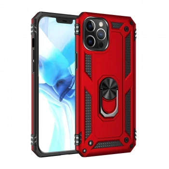 Apple iPhone 12 Pro Max Kılıf Sofya Yüzüklü Silikon Kapak - Kırmızı
