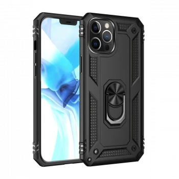Apple iPhone 12 Pro Max Kılıf Sofya Yüzüklü Silikon Kapak - Siyah