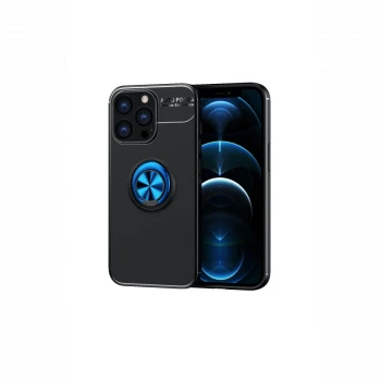 Apple iPhone 13 Pro Kılıf Range Yüzüklü Silikon - Siyah-Mavi