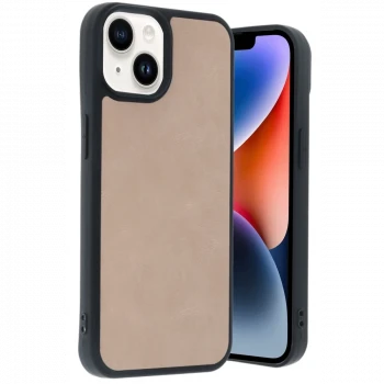 Apple iPhone 14 Kılıf Aras Deri Kapak - Pudra