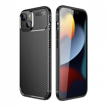 Apple iPhone 14 Plus Kılıf Auto Focus Karbon Kapak - Siyah