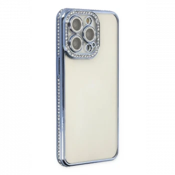 Apple iPhone 14 Pro Kılıf Joke Taşlı Silikon - Mavi