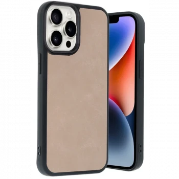 Apple iPhone 14 Pro Max Kılıf Aras Deri Kapak - Pudra
