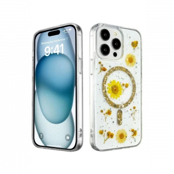 Apple iPhone 14 Pro Max Kılıf Daisy Simli Magsafe Kapak - Gold