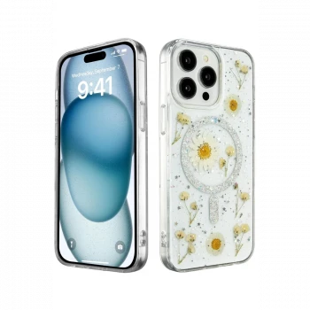 Apple iPhone 14 Pro Max Kılıf Daisy Simli Magsafe Kapak - Gümüş