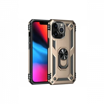 Apple iPhone 14 Pro Max Kılıf Sofya Yüzüklü Silikon Kapak - Gold
