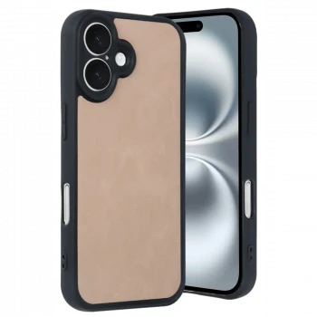 Apple iPhone 16 Kılıf Aras Deri Kapak - Pudra