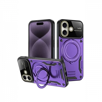 Apple iPhone 16 Kılıf Joy Lens Standlı Kapak - Mor