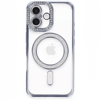 Apple iPhone 16 Plus Kılıf Joke Simli Magneticsafe Kılıf - Mavi