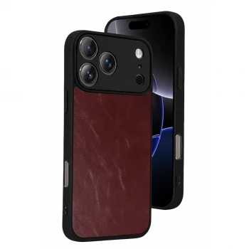 Apple iPhone 17 Pro Max Aras Deri Kapak - Bordo