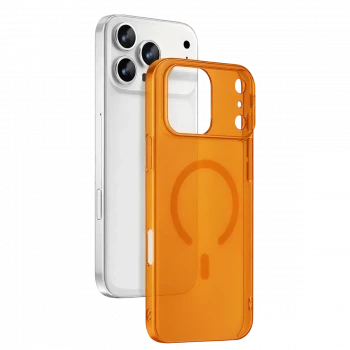 Apple iPhone 17 Pro Max Combo Sert Şeffaf Magsafe Kapak - Turuncu