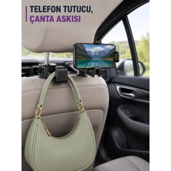 Araç Koltuk Arkası Telefon Tutucu ve Çanta Askısı Aparatı