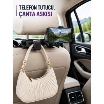 Araç Koltuk Başlığına Takılan Telefon Tutucu ve Eşya Askısı