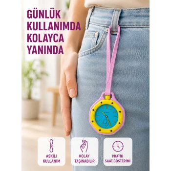 Askılı Analog Taşınabilir Saat Çanta Charmı Günlük Aksesuar Pembe