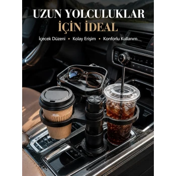 Ayarlanabilir Araç Bardaklık Aparatı Çift İçecek ve Tepsili Tasarım