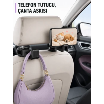 Ayarlanabilir Araç Telefon Tutucu ve Koltuk Başlığı Askılığı