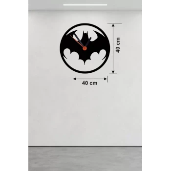 Batman Yarasa Logolu Ahşap Duvar Saati - 40x40 cm Dekoratif DC Temalı