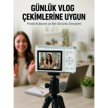 Beyaz 4K Dijital Kamera 2.4 İnç HD Ekran ve LED Flaşlı