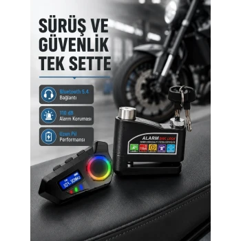 Bluetooth 5.4 İntercom ve Alarmlı Disk Kilidi Seti Güçlü Ses ve Güvenlik