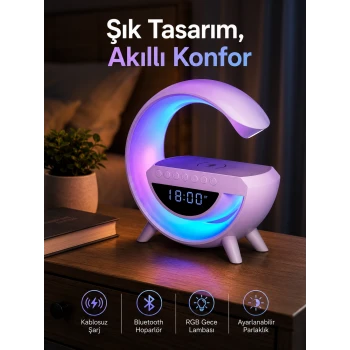 Bluetooth Hoparlör 15W Kablosuz Hızlı Şarj LED Gece Lambası