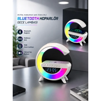 Bluetooth Hoparlör 15W Kablosuz Hızlı Şarj LED Gece Lambası