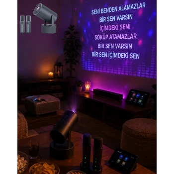 Bluetooth Hoparlörlü Akıllı Projektör Kablosuz Karaoke Mikrofonlu