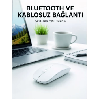 Bluetooth Kablosuz Wireless Mouse Şarjlı Sessiz Ergonomik 5000 DPI Fare