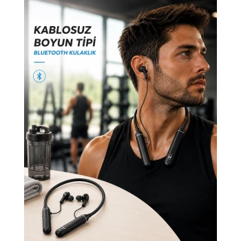 Boyun Tipi Kablosuz Bluetooth Kulaklık Uzun Pil Ömrü Mikrofonlu