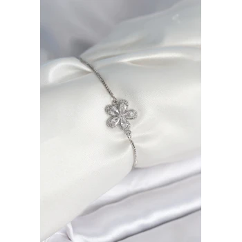 Çiçek Model Asansörlü Gümüş Renk Kadın Bileklik