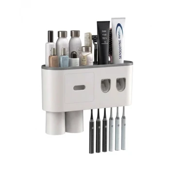 Çift Dispenserli Diş Macunu Sıkacağı 6 Fırçalık Bardaklı Banyo Organizer