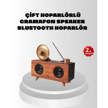 Çift Hoparlörlü Retro Bluetooth Speaker 1800mAh Bataryalı AUX USB SD Kartlı