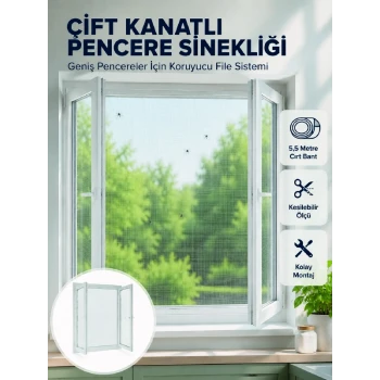Çift Kanatlı Pencere Filesi Cırt Bantlı Sineklik Kolay Takılır