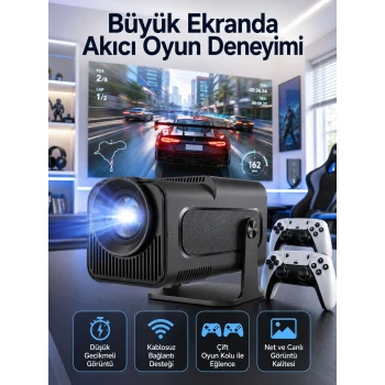 Çift Kollu Game Box Projeksiyon Cihazı Kumandalı Android Tv Dahili Hoparlör