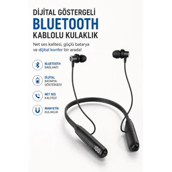 Dijital Batarya Göstergeli Bluetooth Özellikli Boyun Askılı Kulaklık